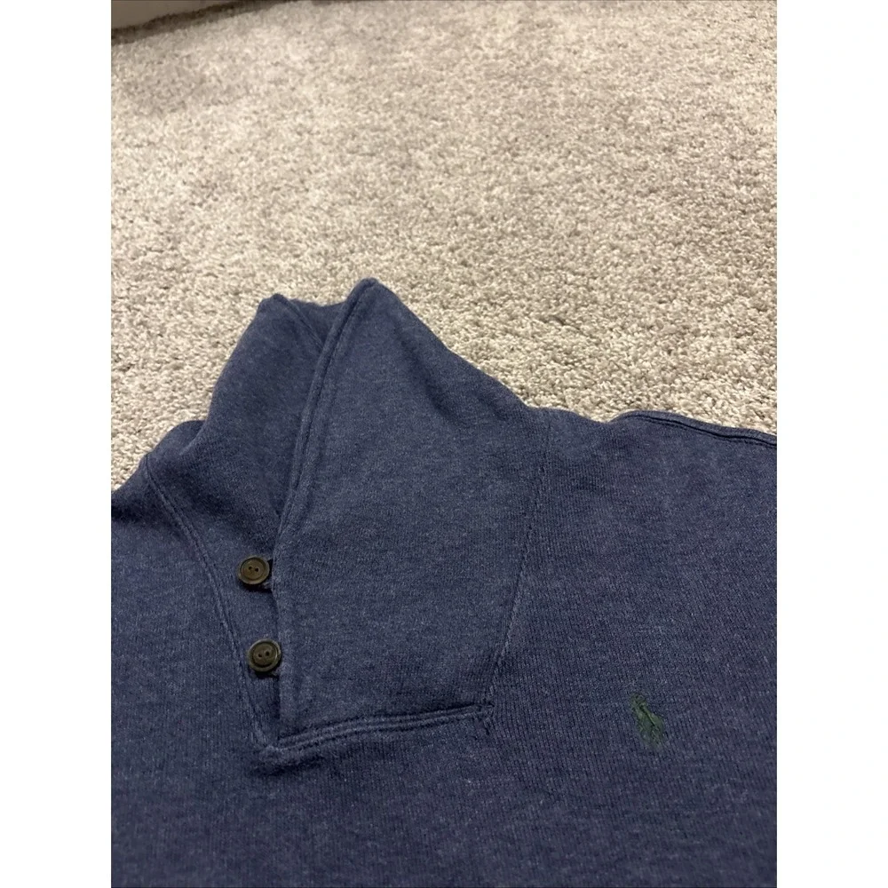 Polo Ralph Lauren Mens M Sweater Blue Logo Long Sleeve Shawl Collar Green Pony